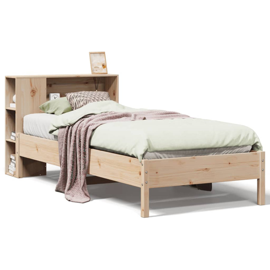 Bed met boekenkast zonder matras massief grenenhout 75x190 cm