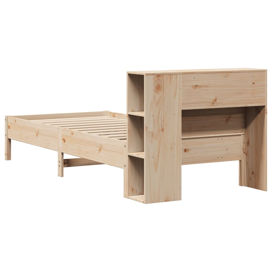 Bed met boekenkast zonder matras massief grenenhout 75x190 cm