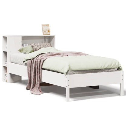 Bed met boekenkast zonder matras grenenhout wit 75x190 cm