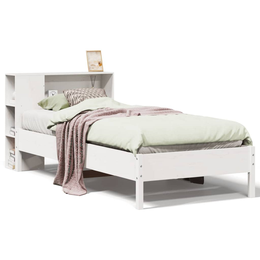 Bed met boekenkast zonder matras grenenhout wit 75x190 cm