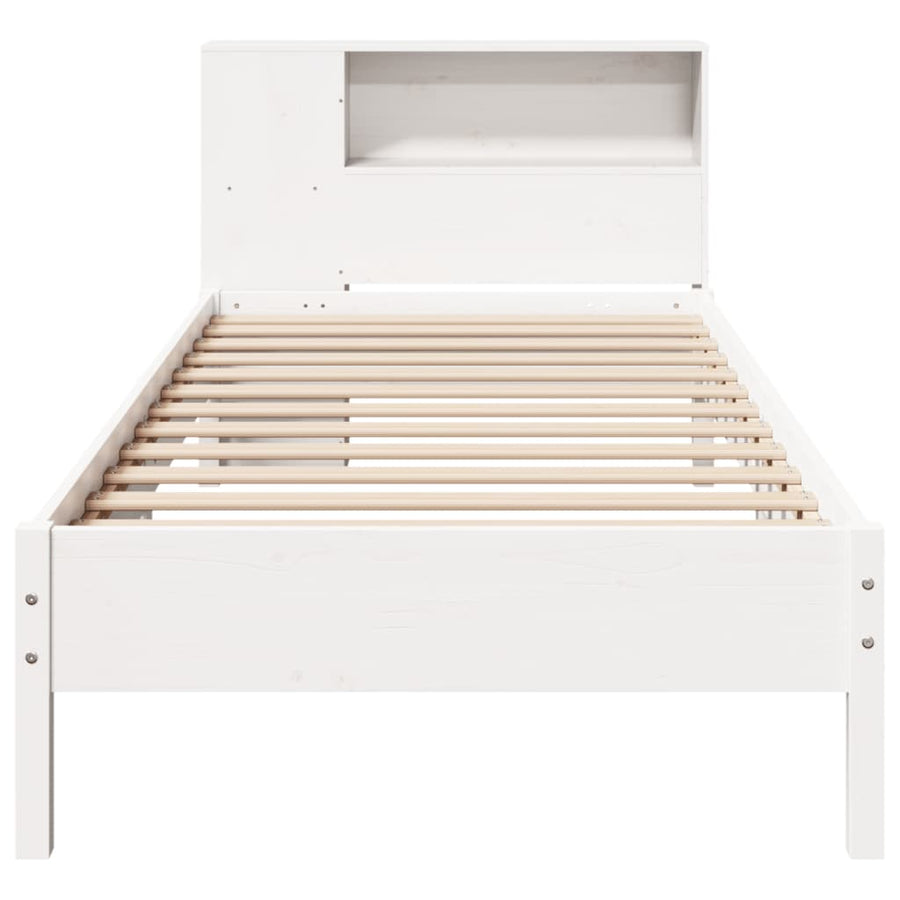 Bed met boekenkast zonder matras grenenhout wit 75x190 cm