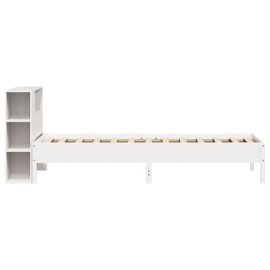 Bed met boekenkast zonder matras grenenhout wit 75x190 cm
