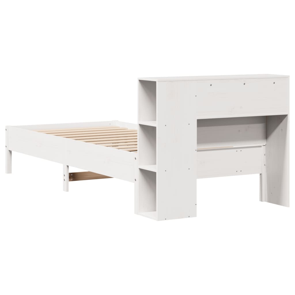 Bed met boekenkast zonder matras grenenhout wit 75x190 cm
