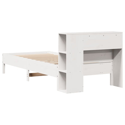 Bed met boekenkast zonder matras grenenhout wit 75x190 cm