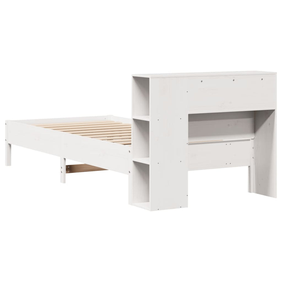 Bed met boekenkast zonder matras grenenhout wit 75x190 cm