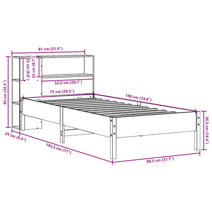 Bed met boekenkast zonder matras grenenhout wit 75x190 cm