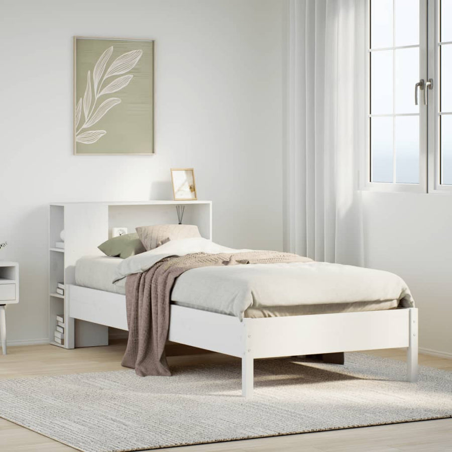 Bed met boekenkast zonder matras grenenhout wit 75x190 cm