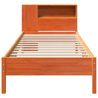 Bed met boekenkast zonder matras grenenhout wasbruin 75x190 cm