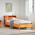 Bed met boekenkast zonder matras grenenhout wasbruin 75x190 cm