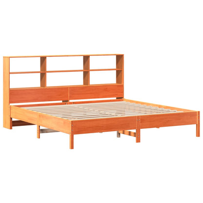 Bed met boekenkast zonder matras grenenhout wasbruin 200x200 cm