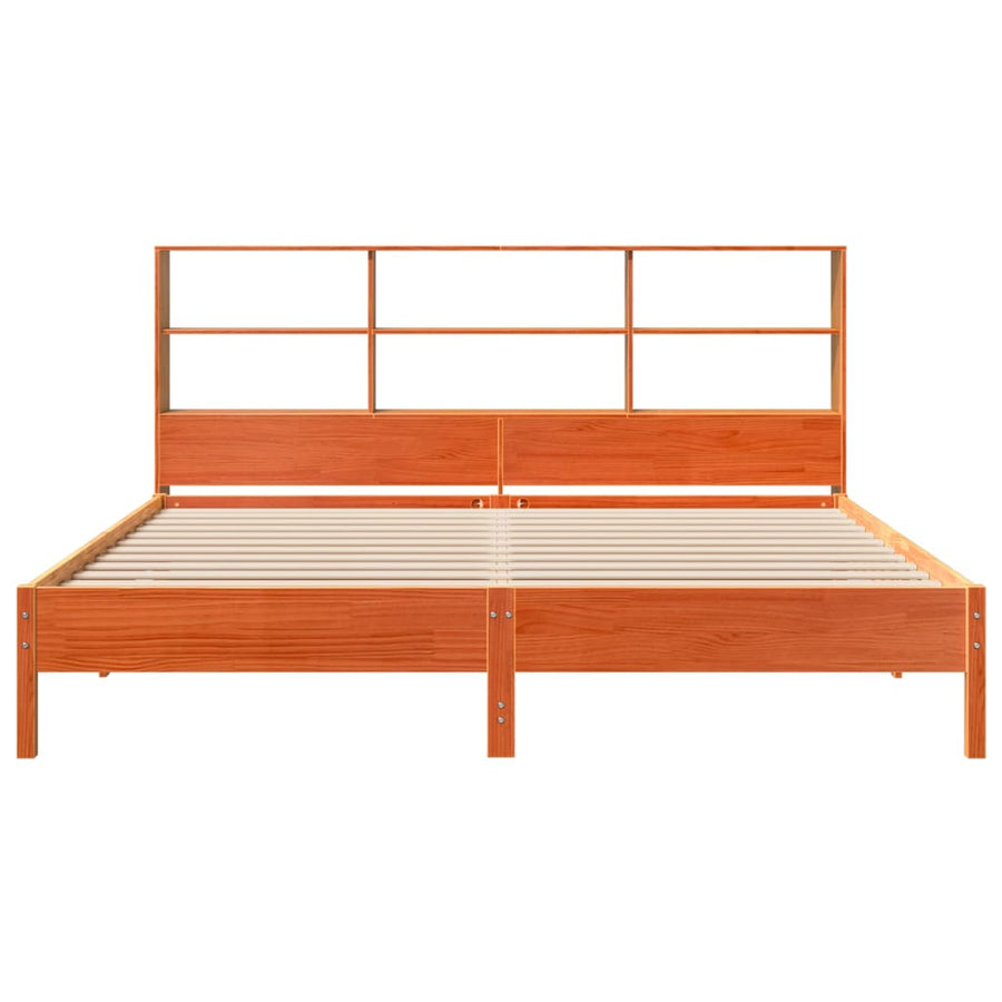 Bed met boekenkast zonder matras grenenhout wasbruin 200x200 cm