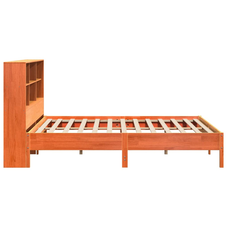 Bed met boekenkast zonder matras grenenhout wasbruin 200x200 cm