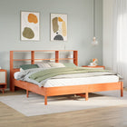 Bed met boekenkast zonder matras grenenhout wasbruin 200x200 cm