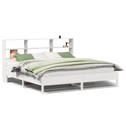 Bed met boekenkast zonder matras grenenhout wit 180x200 cm