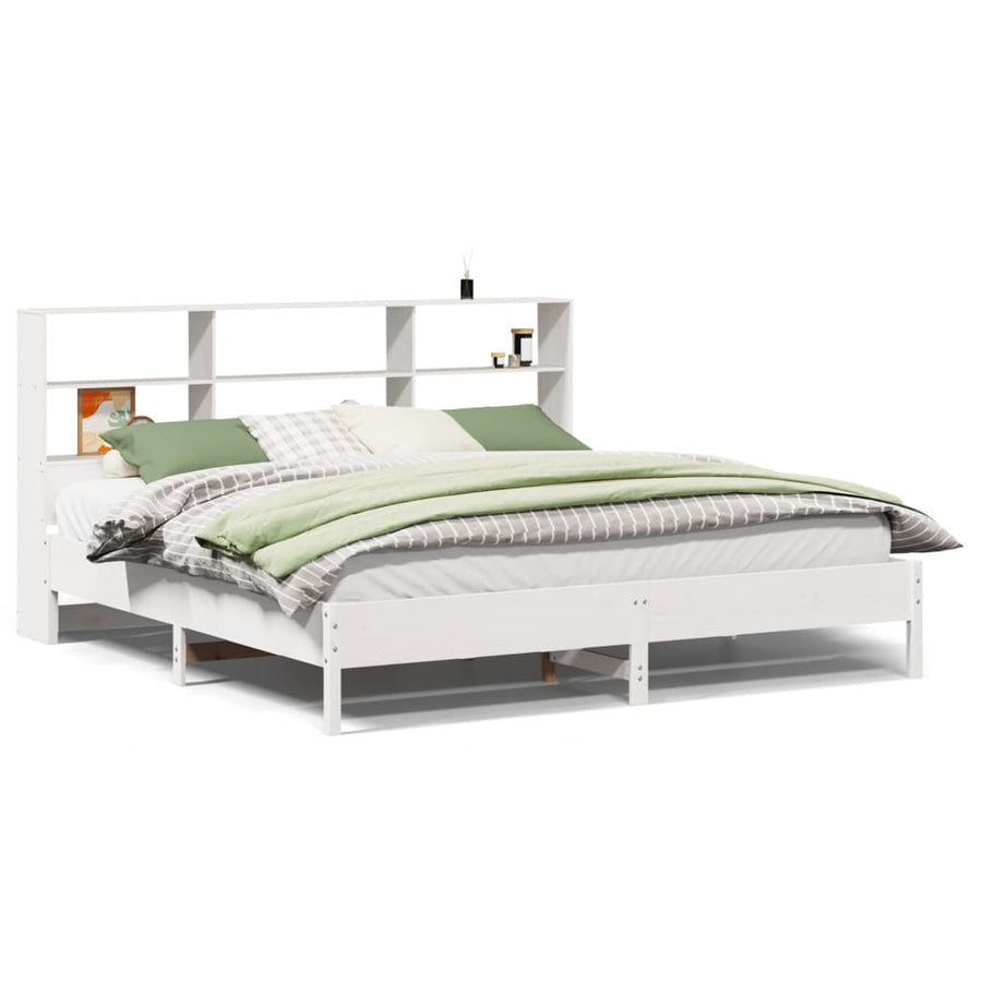 Bed met boekenkast zonder matras grenenhout wit 180x200 cm