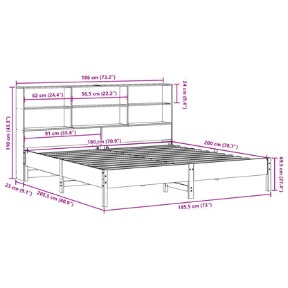 Bed met boekenkast zonder matras grenenhout wit 180x200 cm
