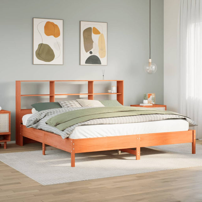 Bed met boekenkast zonder matras grenenhout wasbruin 180x200 cm