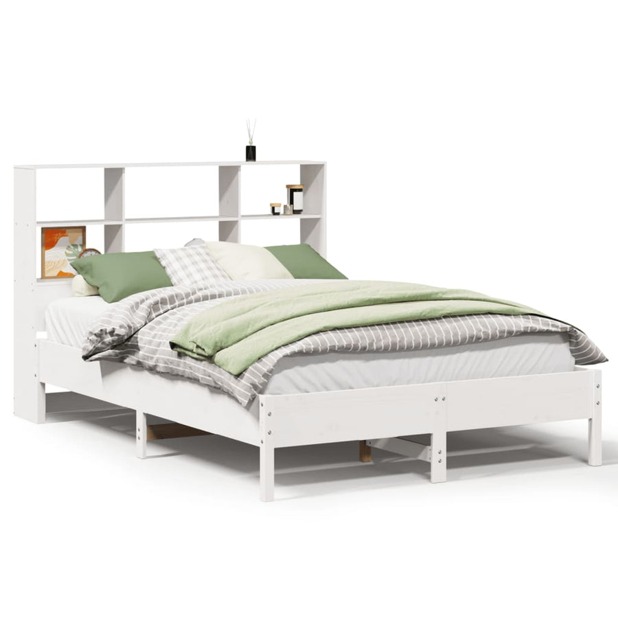 Bed met boekenkast zonder matras grenenhout wit 160x200 cm