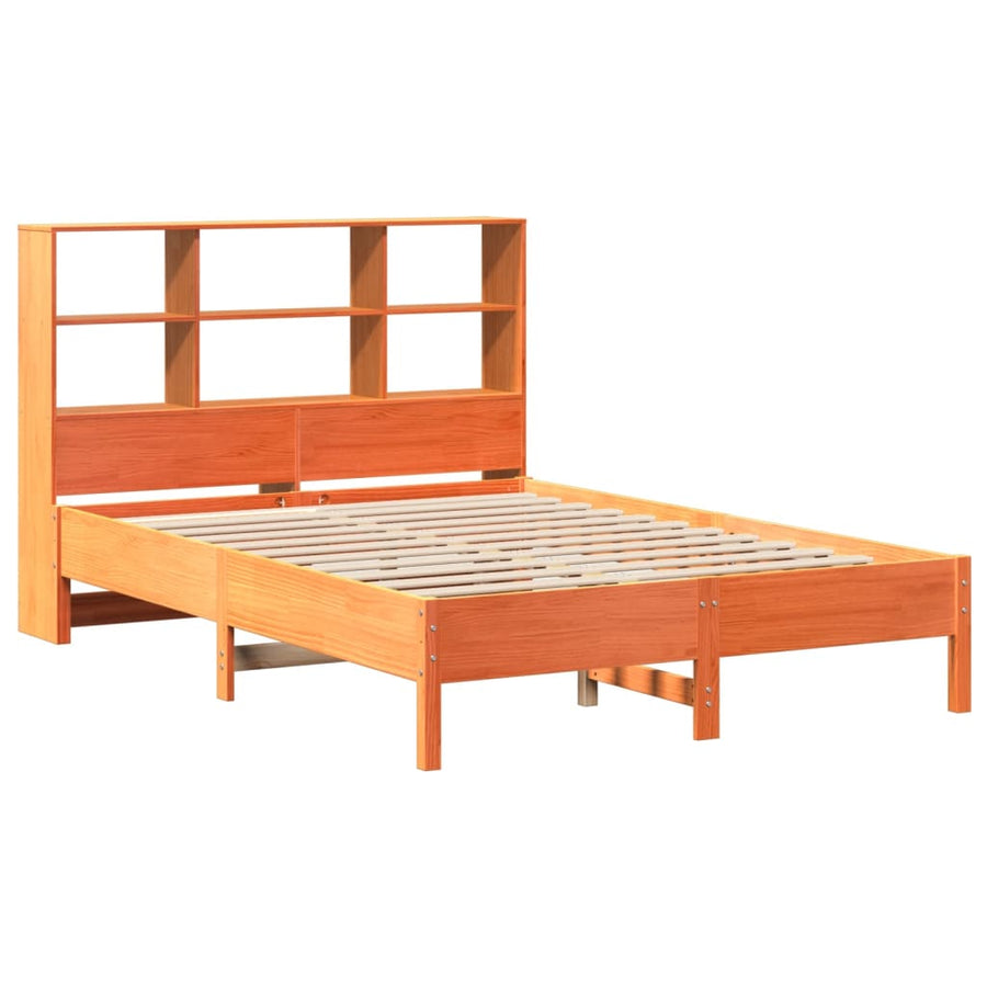 Bed met boekenkast zonder matras grenenhout wasbruin 160x200 cm