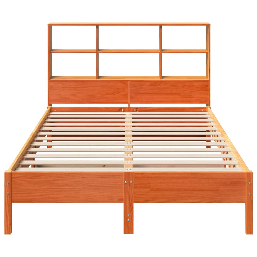 Bed met boekenkast zonder matras grenenhout wasbruin 160x200 cm