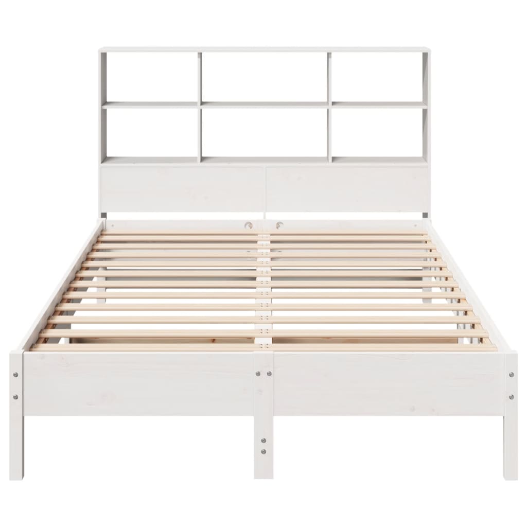 Bed met boekenkast zonder matras grenenhout wit 140x200 cm