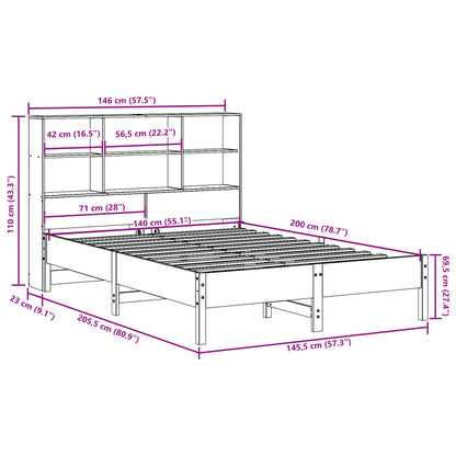 Bed met boekenkast zonder matras grenenhout wit 140x200 cm