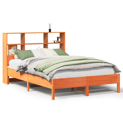 Bed met boekenkast zonder matras grenenhout wasbruin 140x200 cm
