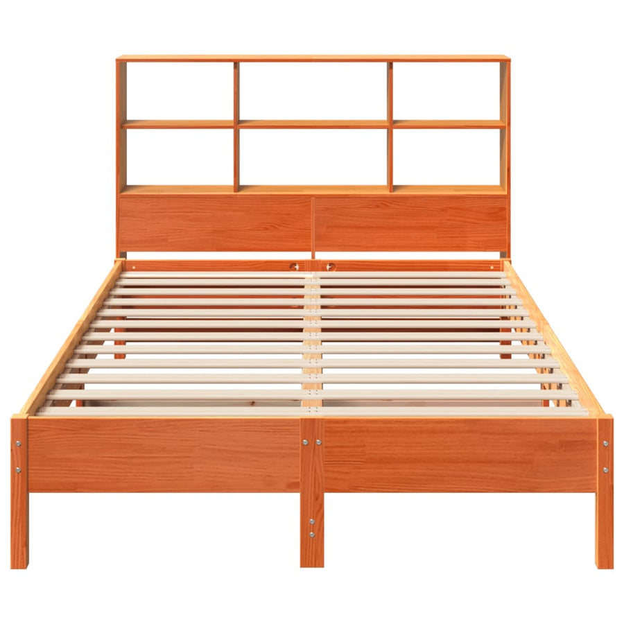 Bed met boekenkast zonder matras grenenhout wasbruin 140x200 cm
