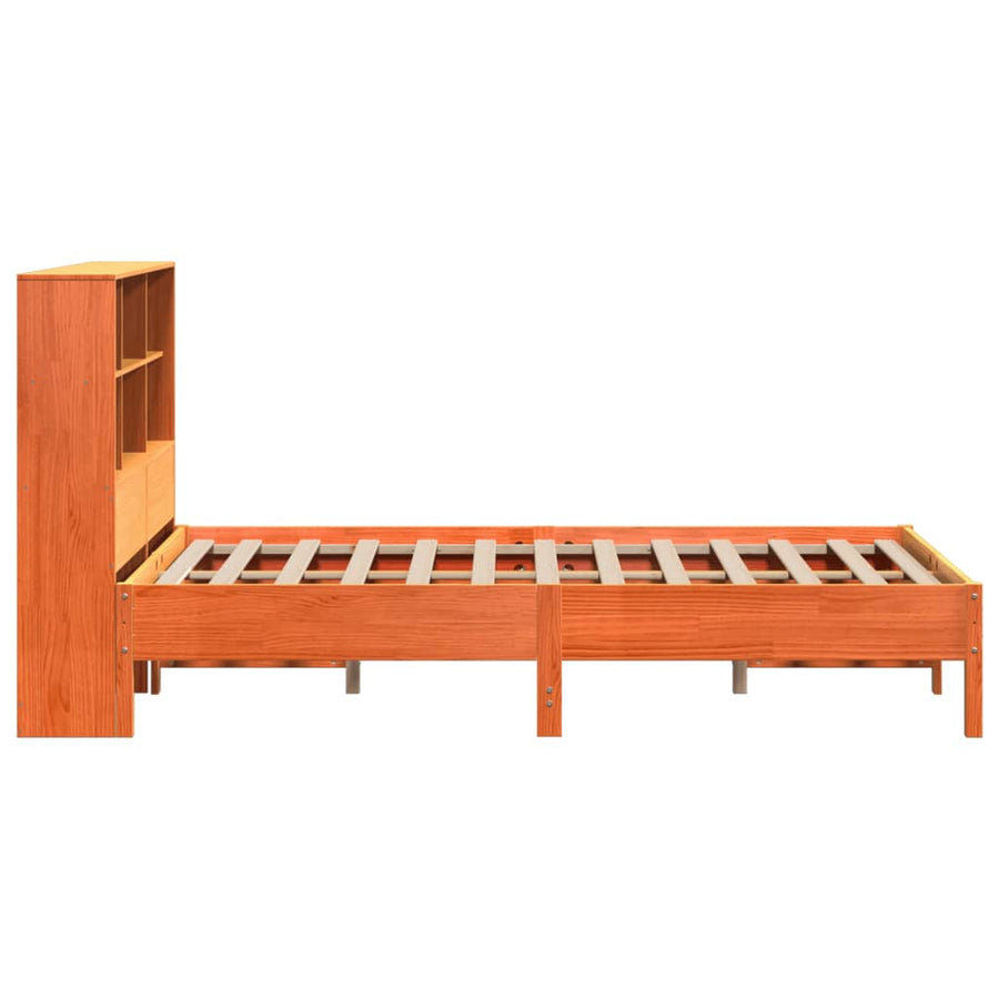 Bed met boekenkast zonder matras grenenhout wasbruin 140x200 cm