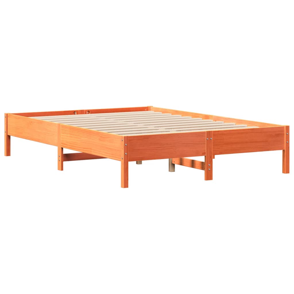 Bed met boekenkast zonder matras grenenhout wasbruin 140x200 cm