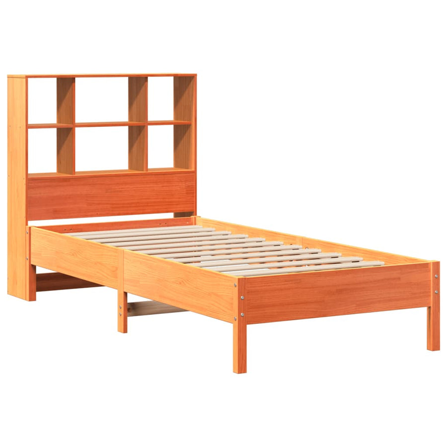Bed met boekenkast zonder matras grenenhout wasbruin 100x200 cm