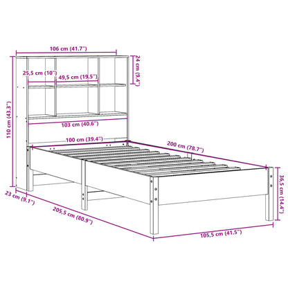 Bed met boekenkast zonder matras grenenhout wasbruin 100x200 cm