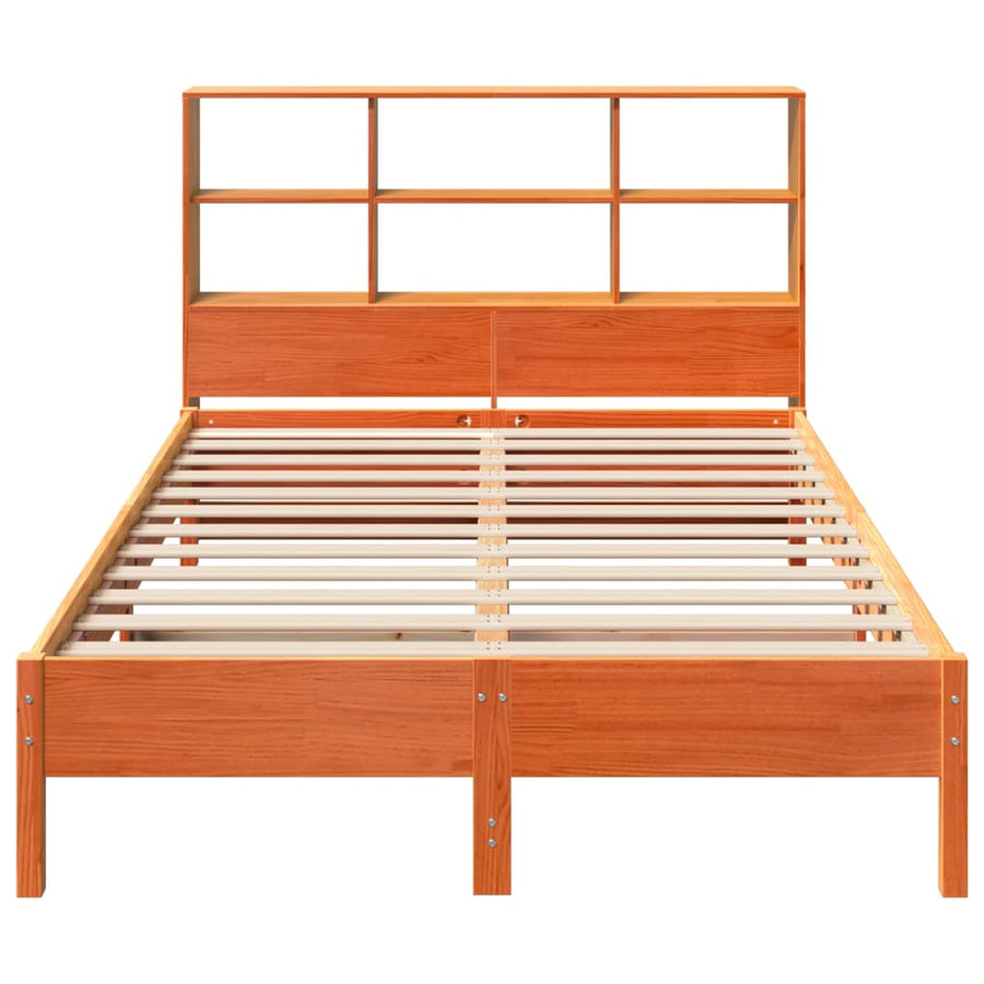 Bed met boekenkast zonder matras grenenhout wasbruin 140x190 cm
