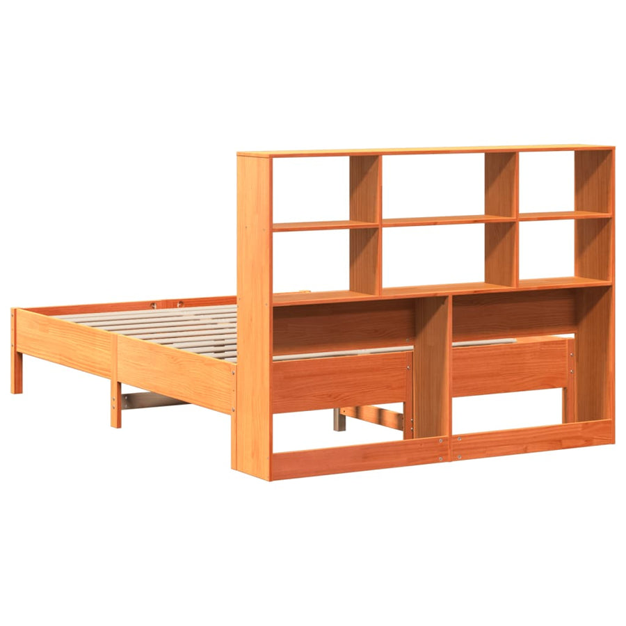 Bed met boekenkast zonder matras grenenhout wasbruin 140x190 cm