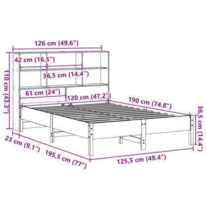Bed met boekenkast zonder matras grenenhout wasbruin 120x190 cm