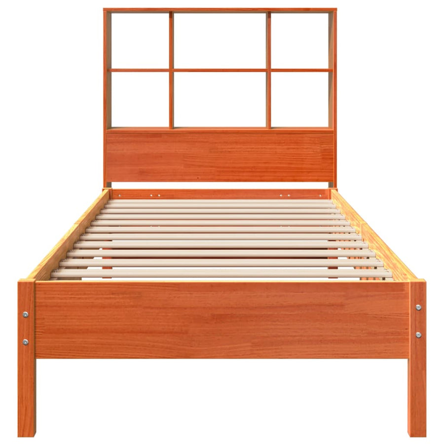 Bed met boekenkast zonder matras grenenhout wasbruin 75x190 cm
