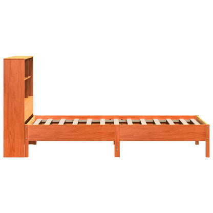 Bed met boekenkast zonder matras grenenhout wasbruin 75x190 cm