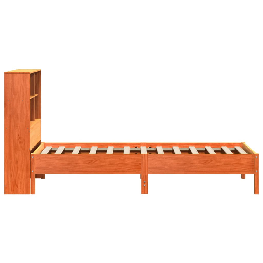 Bed met boekenkast zonder matras grenenhout wasbruin 75x190 cm