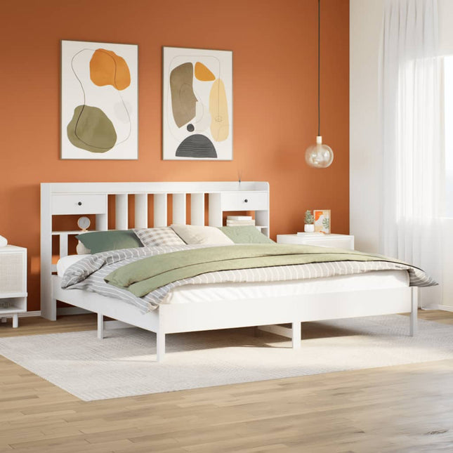 Bed met boekenkast zonder matras grenenhout wit 200x200 cm