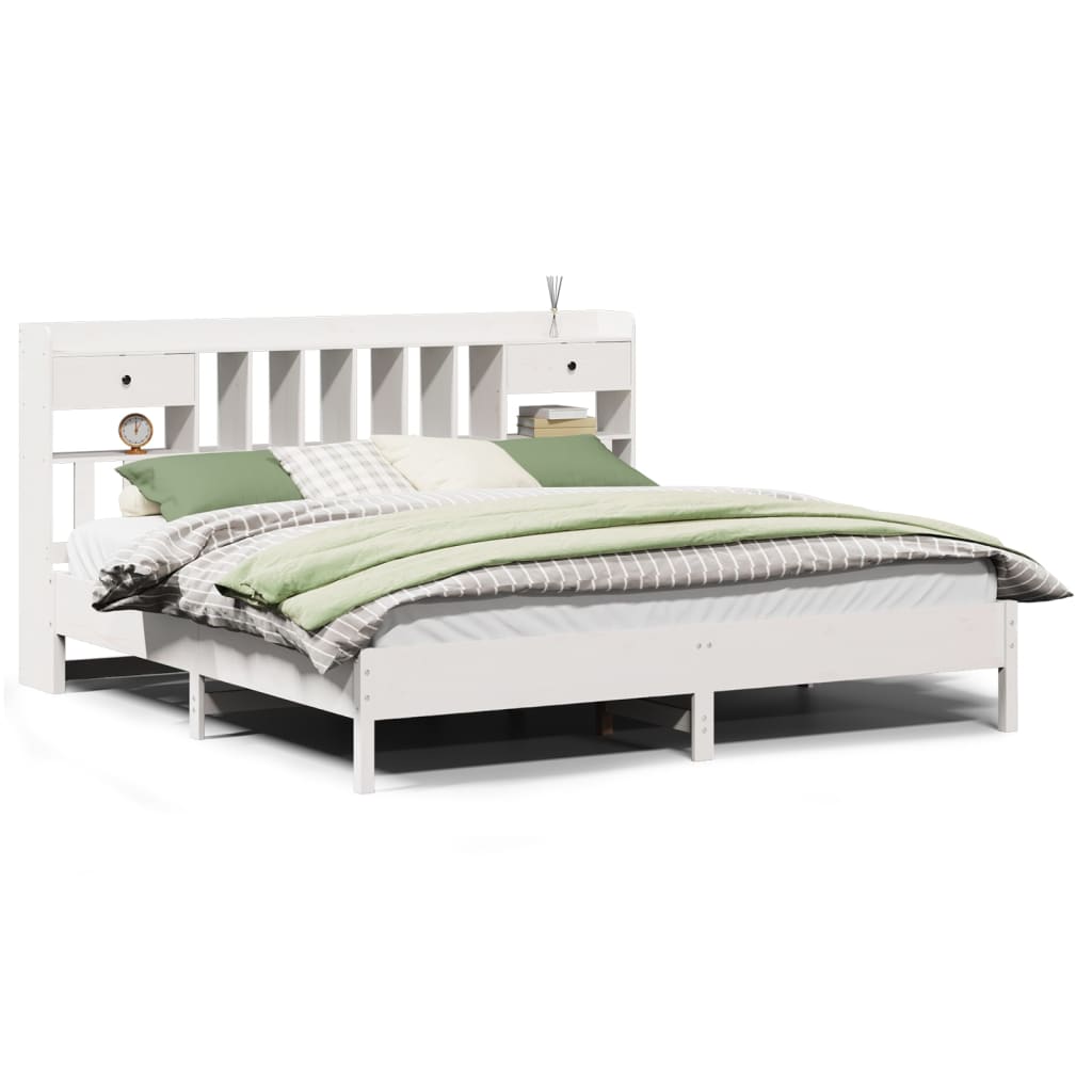 Bed met boekenkast zonder matras grenenhout wit 180x200 cm