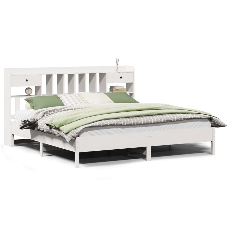 Bed met boekenkast zonder matras grenenhout wit 180x200 cm