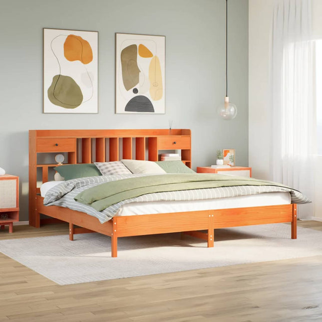 Bed met boekenkast zonder matras grenenhout wasbruin 180x200 cm