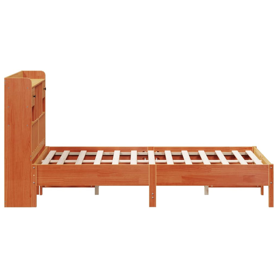 Bed met boekenkast zonder matras grenenhout wasbruin 160x200 cm