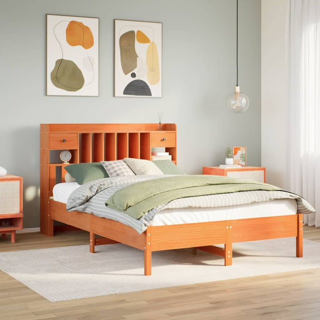 Bed met boekenkast zonder matras grenenhout wasbruin 160x200 cm