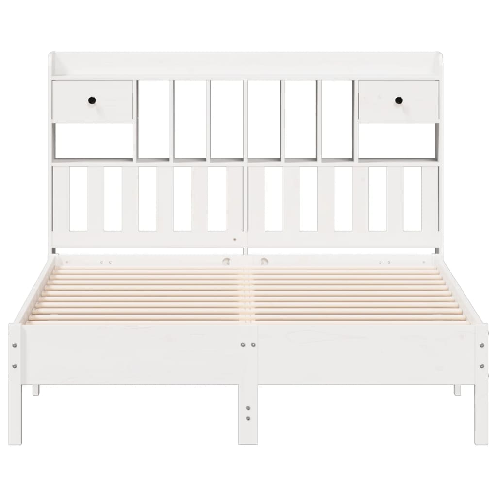 Bed met boekenkast zonder matras grenenhout wit 150x200 cm