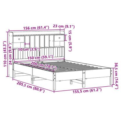 Bed met boekenkast zonder matras grenenhout wit 150x200 cm