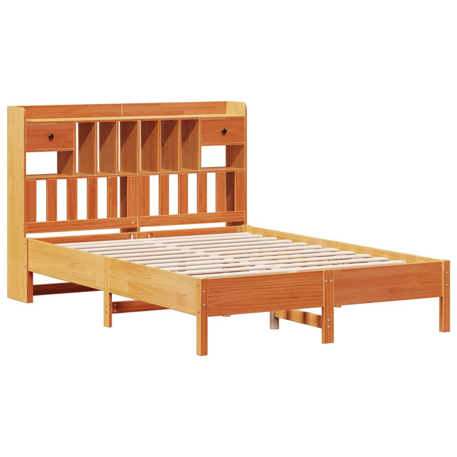 Bed met boekenkast zonder matras grenenhout wasbruin 150x200 cm