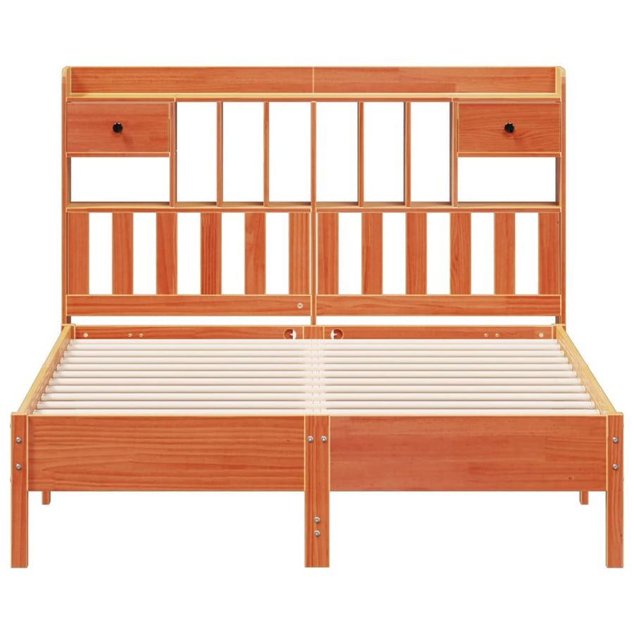 Bed met boekenkast zonder matras grenenhout wasbruin 150x200 cm