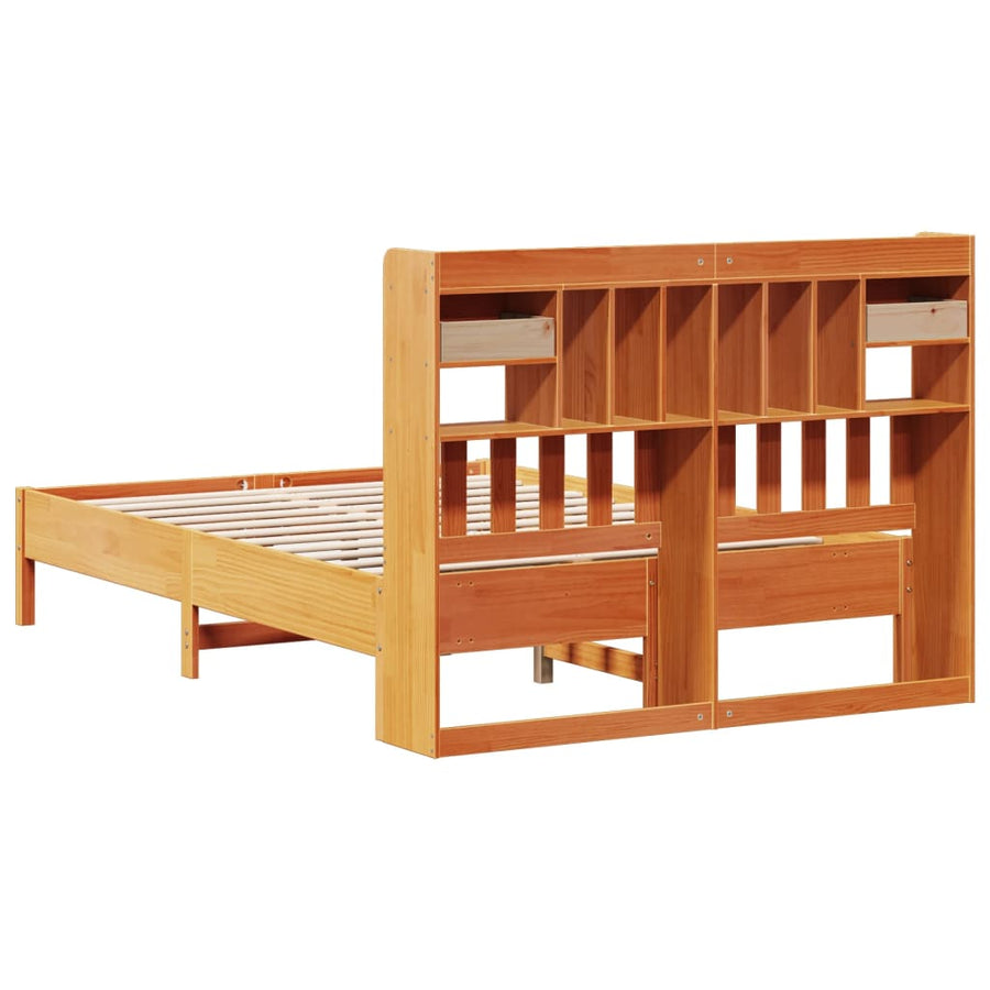 Bed met boekenkast zonder matras grenenhout wasbruin 150x200 cm
