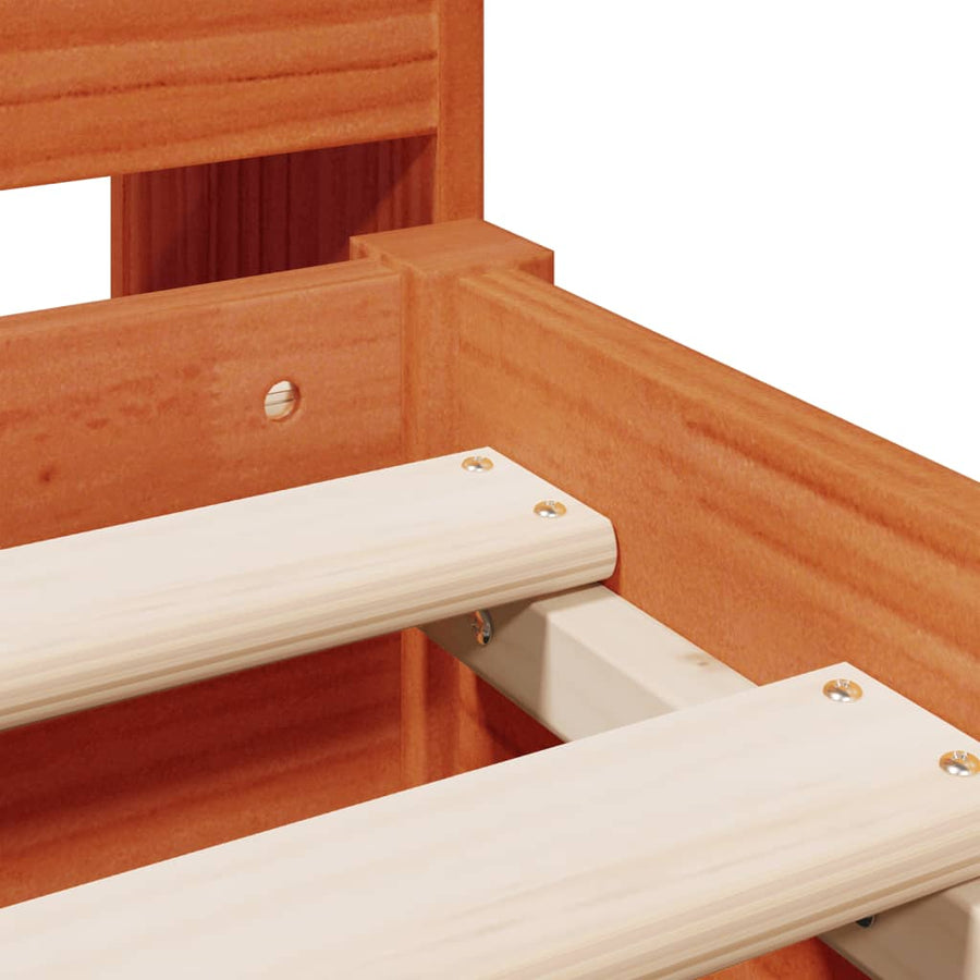 Bed met boekenkast zonder matras grenenhout wasbruin 150x200 cm